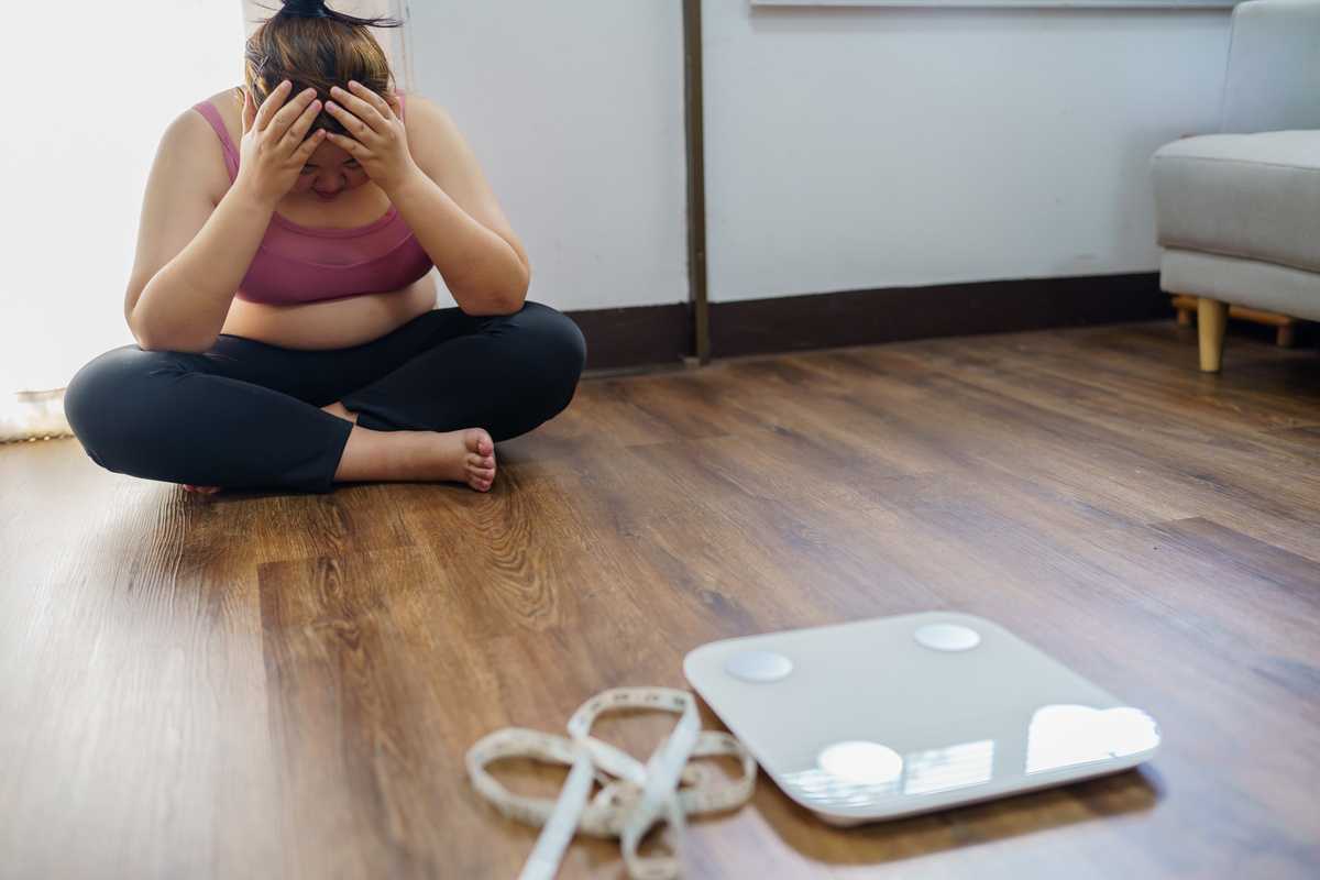 Obese Woman with Fat Upset Bored of Dieting Weight Loss Fail  F