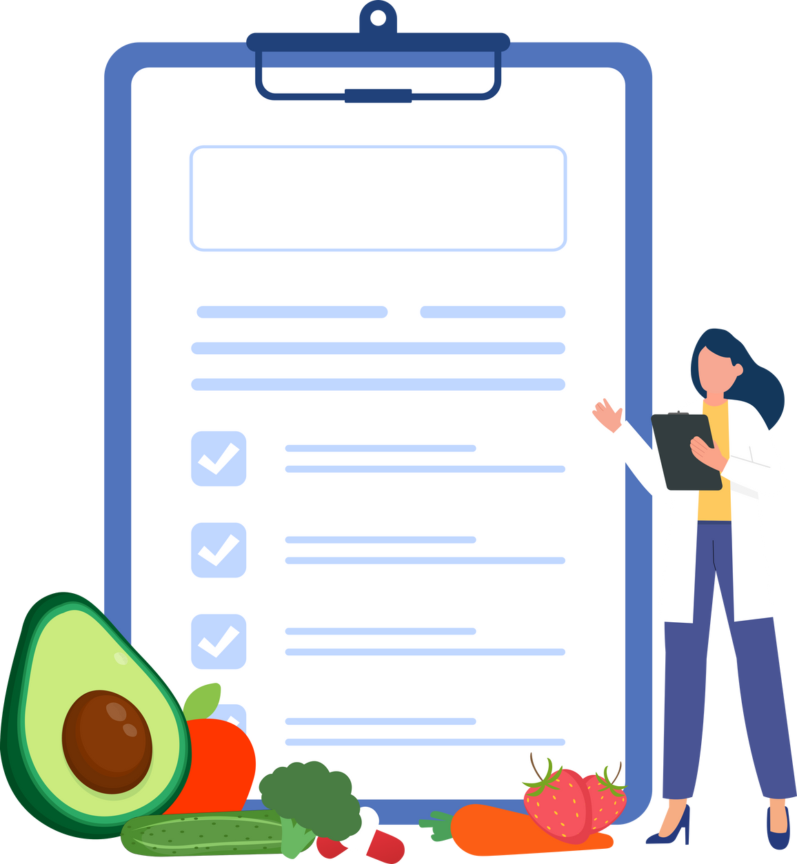 Female nutritionist recommend eating healthy and follow healthy routine with Fruit and Vegetable for good health